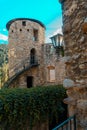 Portella Tower, the only remains of the ancient wall that enclosed the medieval village of BagÃÂ , Barcelona, Spain